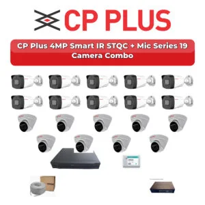 CP Plus 19 Camera 4MP IP CCTV Combo Kit | Smart IR STQC + Mic | 32CH NVR | 1×4TB + 1×2TB HDD