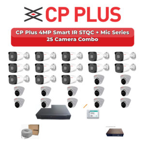 CP Plus 25 Camera 4MP IP CCTV Combo Kit | Smart IR STQC + Mic | 32CH NVR | 1×4TB + 1×6TB HDD
