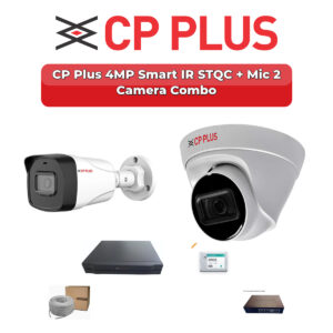 CP Plus 2 Camera 4MP IP CCTV Combo Kit | Smart IR STQC + Mic | 4CH NVR | 500GB HDD