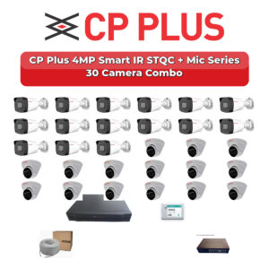 CP Plus 30 Camera 4MP IP CCTV Combo Kit | Smart IR STQC + Mic | 32CH NVR | 2×6TB HDD