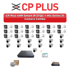 CP Plus 31 Camera 4MP IP CCTV Combo Kit | Smart IR STQC + Mic | 32CH NVR | 2×6TB HDD