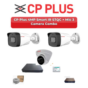 CP Plus 3 Camera 4MP IP CCTV Combo Kit | Smart IR STQC + Mic | 4CH NVR | 500GB HDD