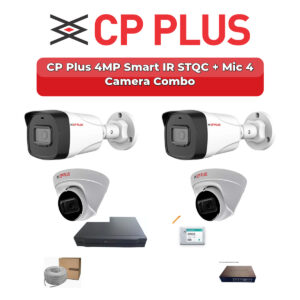 CP Plus 4 Camera 4MP IP CCTV Combo Kit | Smart IR STQC + Mic | 4CH NVR | 500GB HDD