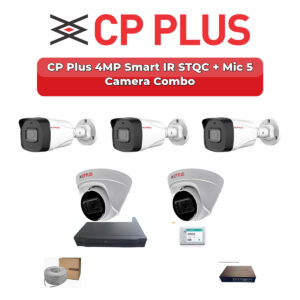 CP Plus 5 Camera 4MP IP CCTV Combo Kit | Smart IR STQC + Mic | 8CH NVR | 500GB HDD