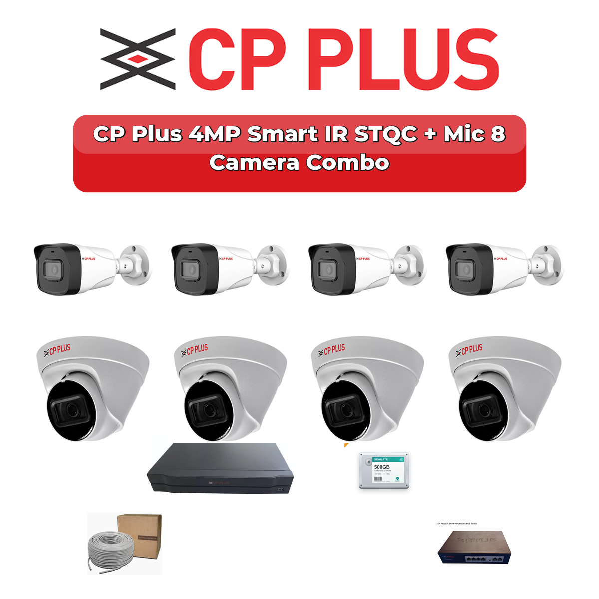 CP Plus 8 Camera 4MP IP CCTV Combo Kit | Smart IR STQC + Mic | 8CH NVR | 1TB HDD 1 CP Plus 8 Camera 4MP IP CCTV Combo Kit | Smart IR STQC + Mic | 8CH NVR | 1TB HDD