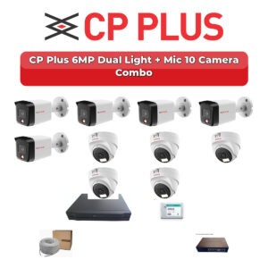 CP Plus 10 Camera 6MP IP CCTV Combo Kit | Dual Light + Mic | 16CH NVR | 2TB HDD