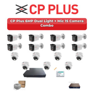 CP Plus 15 Camera 6MP IP CCTV Combo Kit | Dual Light + Mic | 16CH NVR | 4TB HDD