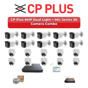 CP Plus 20 Camera 6MP IP CCTV Combo Kit | Dual Light + Mic | 32CH NVR | 1×4TB + 1×2TB HDD