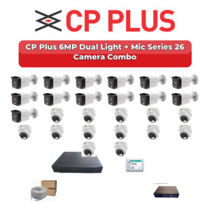 CP Plus 26 Camera 6MP IP CCTV Combo Kit | Dual Light + Mic | 32CH NVR | 1×4TB + 1×6TB HDD
