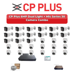CP Plus 30 Camera 6MP IP CCTV Combo Kit | Dual Light + Mic | 32CH NVR | 2×6TB HDD