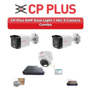 CP Plus 3 Camera 6MP IP CCTV Combo Kit | Dual Light + Mic | 4CH NVR | 500GB HDD