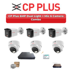 CP Plus 6 Camera 6MP IP CCTV Combo Kit | Dual Light + Mic | 8CH NVR | 500GB HDD