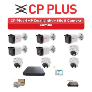 CP Plus 9 Camera 6MP IP CCTV Combo Kit | Dual Light + Mic | 16CH NVR | 2TB HDD