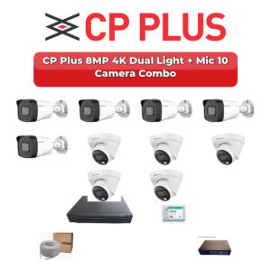 CP Plus 10 Camera 8MP IP CCTV Combo Kit | 4K Dual Light + Mic | 16CH NVR | 2TB HDD