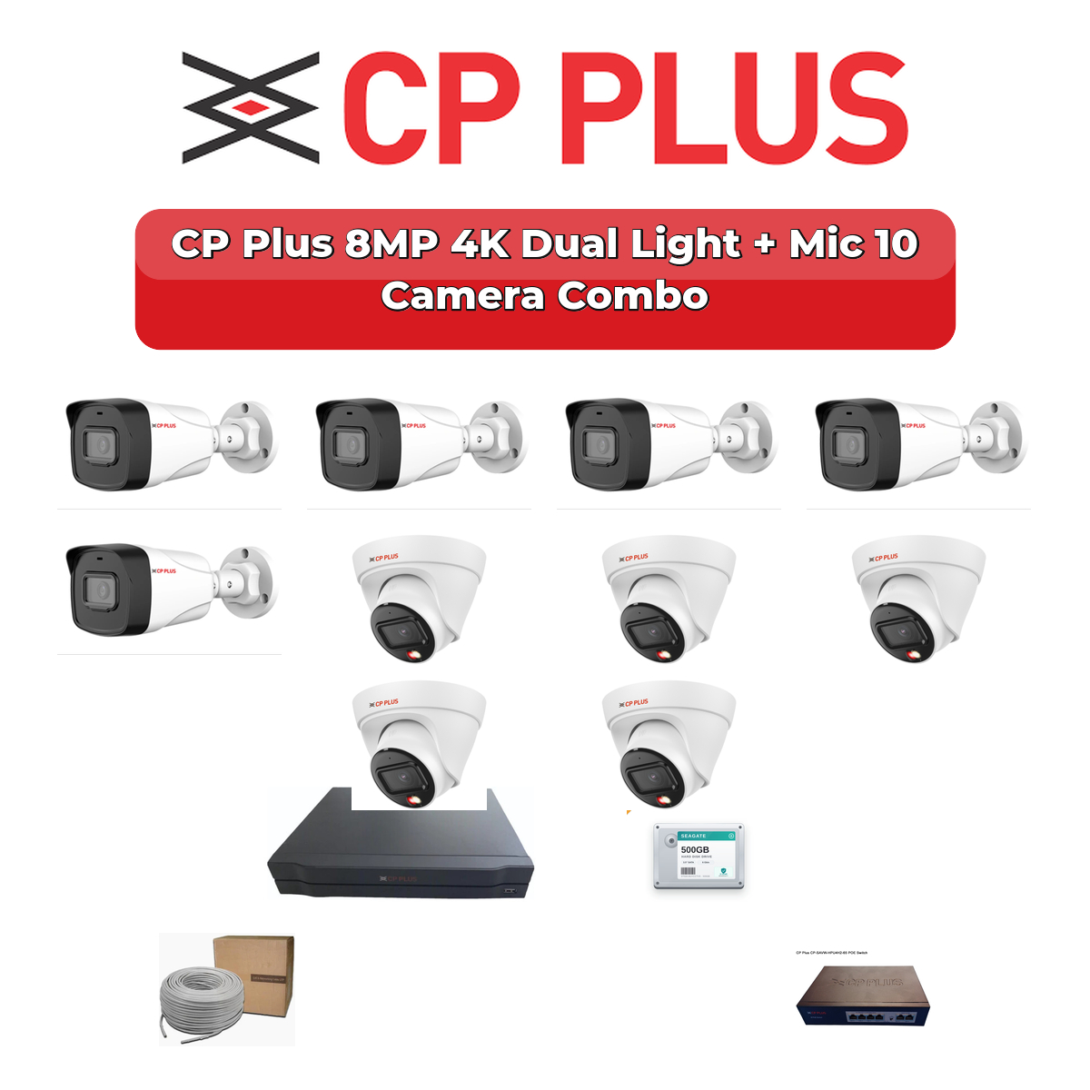 CP Plus 10 Camera 8MP IP CCTV Combo Kit | 4K Dual Light + Mic | 16CH NVR | 2TB HDD 1 CP Plus 10 Camera 8MP IP CCTV Combo Kit | 4K Dual Light + Mic | 16CH NVR | 2TB HDD