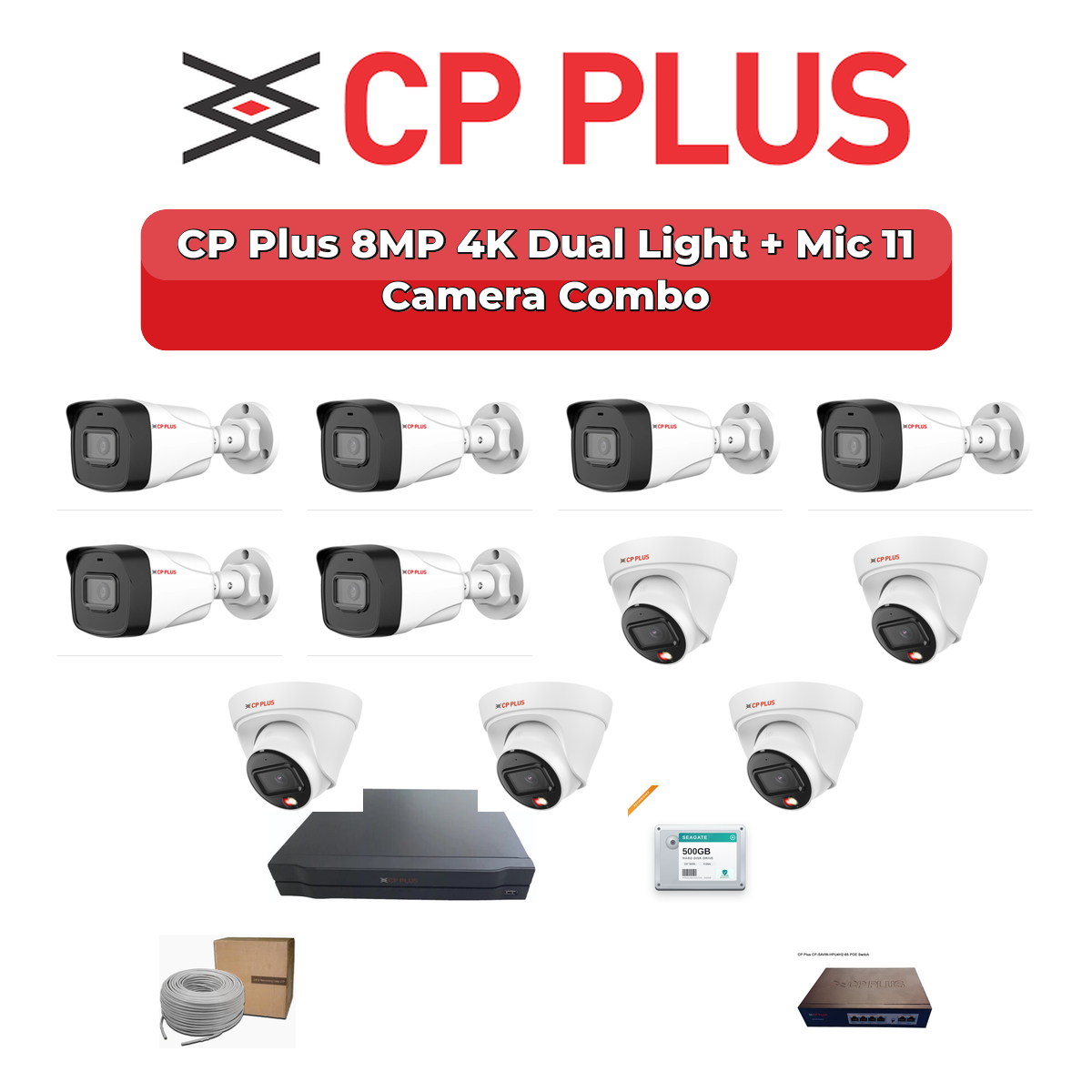 CP Plus 11 Camera 8MP IP CCTV Combo Kit | 4K Dual Light + Mic | 16CH NVR | 2TB HDD 1 CP Plus 11 Camera 8MP IP CCTV Combo Kit | 4K Dual Light + Mic | 16CH NVR | 2TB HDD