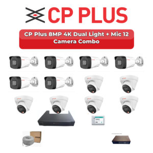CP Plus 12 Camera 8MP IP CCTV Combo Kit | 4K Dual Light + Mic | 16CH NVR | 2TB HDD