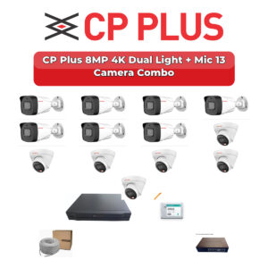 CP Plus 13 Camera 8MP IP CCTV Combo Kit | 4K Dual Light + Mic | 16CH NVR | 4TB HDD