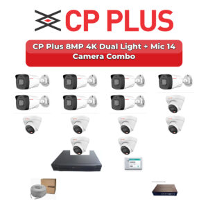 CP Plus 14 Camera 8MP IP CCTV Combo Kit | 4K Dual Light + Mic | 16CH NVR | 4TB HDD