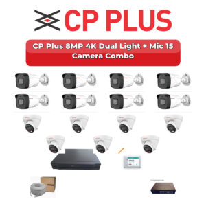 CP Plus 15 Camera 8MP IP CCTV Combo Kit | 4K Dual Light + Mic | 16CH NVR | 4TB HDD