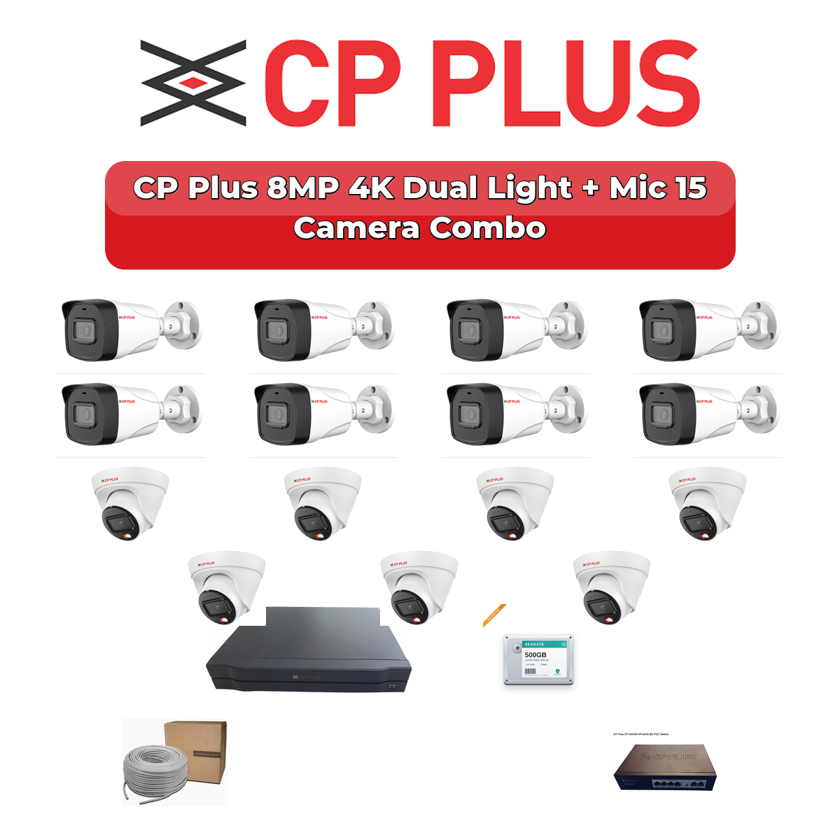 CP Plus 15 Camera 8MP IP CCTV Combo Kit | 4K Dual Light + Mic | 16CH NVR | 4TB HDD 1 CP Plus 15 Camera 8MP IP CCTV Combo Kit | 4K Dual Light + Mic | 16CH NVR | 4TB HDD