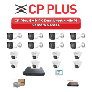 CP Plus 16 Camera 8MP IP CCTV Combo Kit | 4K Dual Light + Mic | 16CH NVR | 4TB HDD