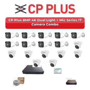 CP Plus 17 Camera 8MP IP CCTV Combo Kit | 4K Dual Light + Mic | 32CH NVR | 1×4TB + 1×2TB HDD