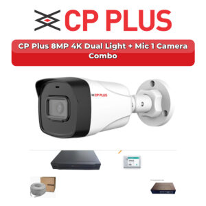 CP Plus 1 Camera 8MP IP CCTV Combo Kit | 4K Dual Light + Mic | 4CH NVR | 500GB HDD