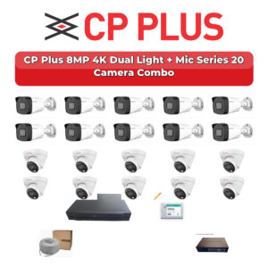 CP Plus 20 Camera 8MP IP CCTV Combo Kit | 4K Dual Light + Mic | 32CH NVR | 1×4TB + 1×2TB HDD