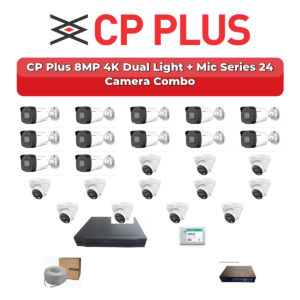 CP Plus 24 Camera 8MP IP CCTV Combo Kit | 4K Dual Light + Mic | 32CH NVR | 2×4TB HDD