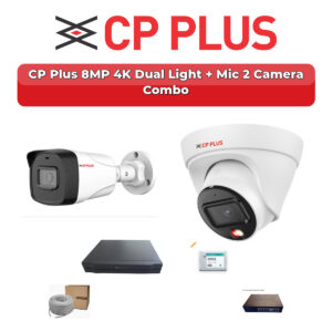CP Plus 2 Camera 8MP IP CCTV Combo Kit | 4K Dual Light + Mic | 4CH NVR | 500GB HDD