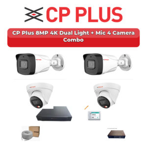CP Plus 4 Camera 8MP IP CCTV Combo Kit | 4K Dual Light + Mic | 4CH NVR | 500GB HDD
