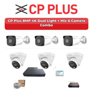 CP Plus 6 Camera 8MP IP CCTV Combo Kit | 4K Dual Light + Mic | 8CH NVR | 500GB HDD