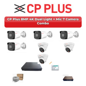 CP Plus 7 Camera 8MP IP CCTV Combo Kit | 4K Dual Light + Mic | 8CH NVR | 1TB HDD