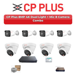 CP Plus 8 Camera 8MP IP CCTV Combo Kit | 4K Dual Light + Mic | 8CH NVR | 1TB HDD