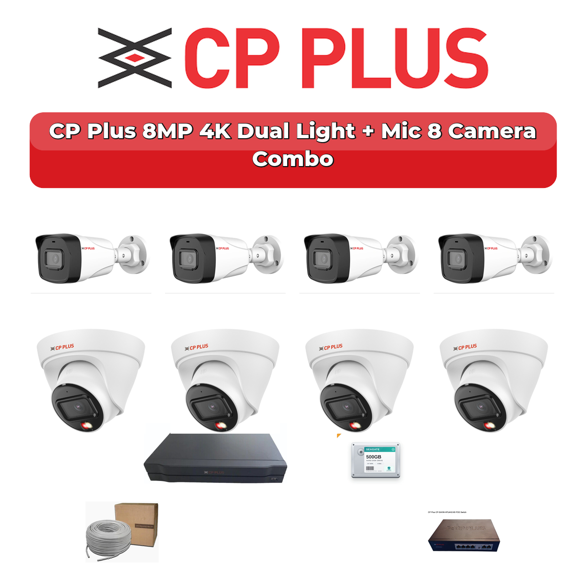 CP Plus 8 Camera 8MP IP CCTV Combo Kit | 4K Dual Light + Mic | 8CH NVR | 1TB HDD 1 CP Plus 8 Camera 8MP IP CCTV Combo Kit | 4K Dual Light + Mic | 8CH NVR | 1TB HDD