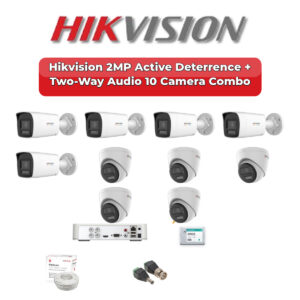 Hikvision 10 Camera 2MP HD CCTV Combo Kit | Active Deterrence + Two-Way Audio | 16CH XVR / DVR | 2TB HDD