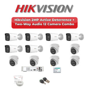 Hikvision 12 Camera 2MP HD CCTV Combo Kit | Active Deterrence + Two-Way Audio | 16CH XVR / DVR | 2TB HDD
