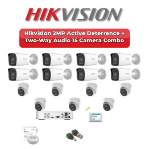 Hikvision 15 Camera 2MP HD CCTV Combo Kit | Active Deterrence + Two-Way Audio | 16CH XVR / DVR | 4TB HDD
