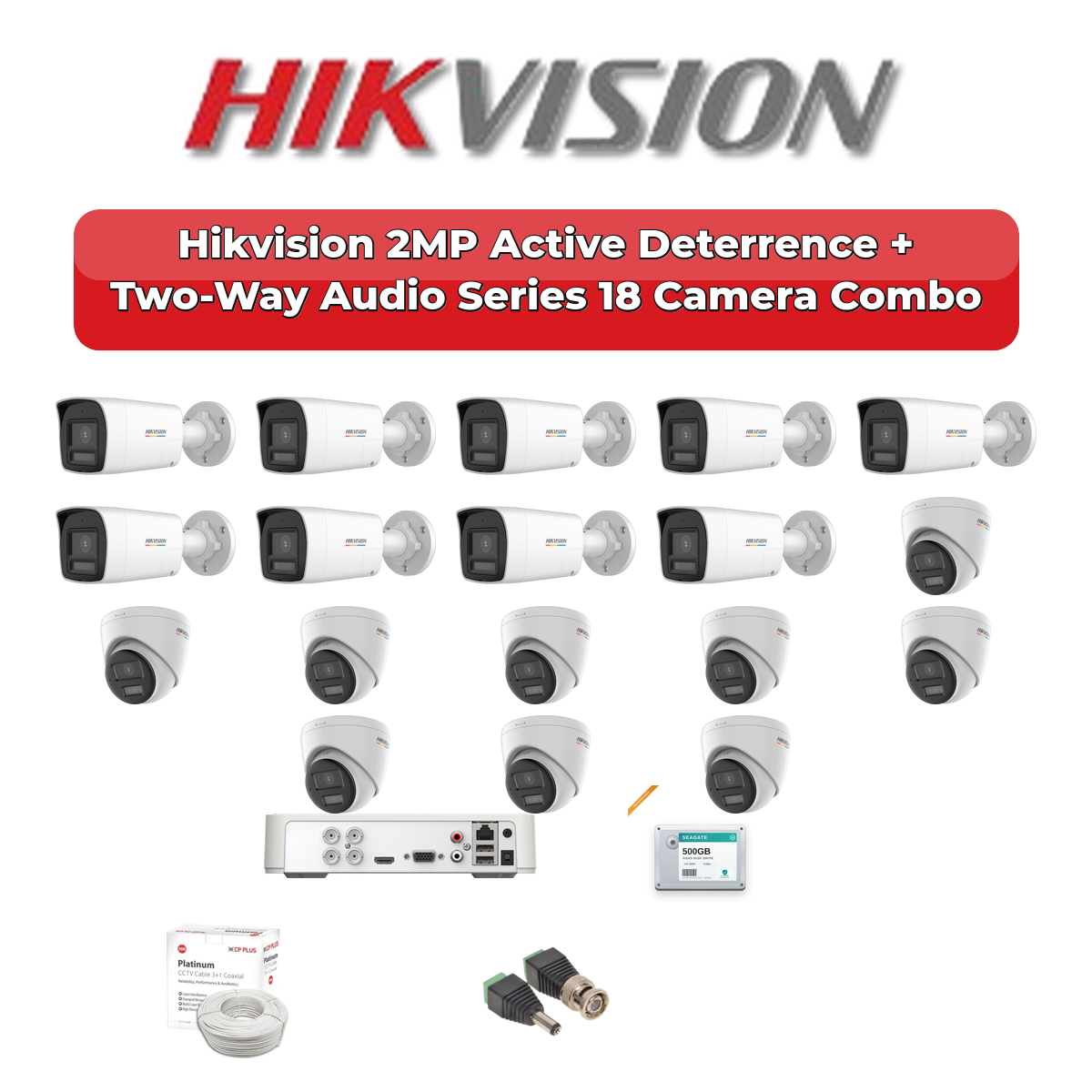 Hikvision 18 Camera 2MP HD CCTV Combo Kit | Active Deterrence + Two-Way Audio | 32CH XVR / DVR | 1×4TB + 1×2TB HDD 1 Hikvision 18 Camera 2MP HD CCTV Combo Kit | Active Deterrence + Two-Way Audio | 32CH XVR / DVR | 1×4TB + 1×2TB HDD