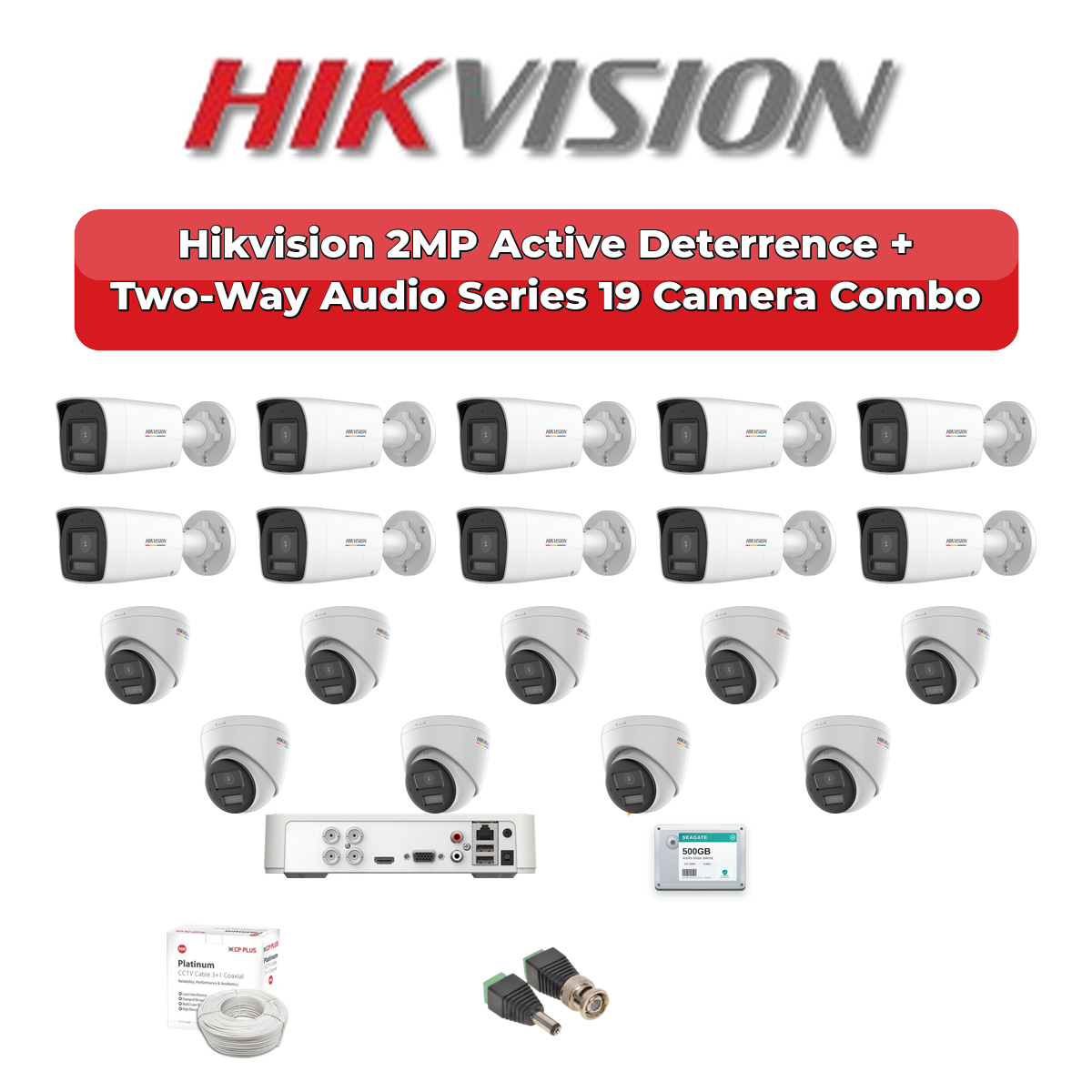 Hikvision 19 Camera 2MP HD CCTV Combo Kit | Active Deterrence + Two-Way Audio | 32CH XVR / DVR | 1×4TB + 1×2TB HDD 1 Hikvision 19 Camera 2MP HD CCTV Combo Kit | Active Deterrence + Two-Way Audio | 32CH XVR / DVR | 1×4TB + 1×2TB HDD