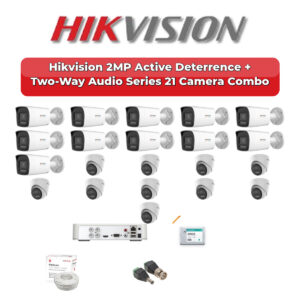 Hikvision 21 Camera 2MP HD CCTV Combo Kit | Active Deterrence + Two-Way Audio | 32CH XVR / DVR | 2×4TB HDD