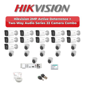Hikvision 22 Camera 2MP HD CCTV Combo Kit | Active Deterrence + Two-Way Audio | 32CH XVR / DVR | 2×4TB HDD