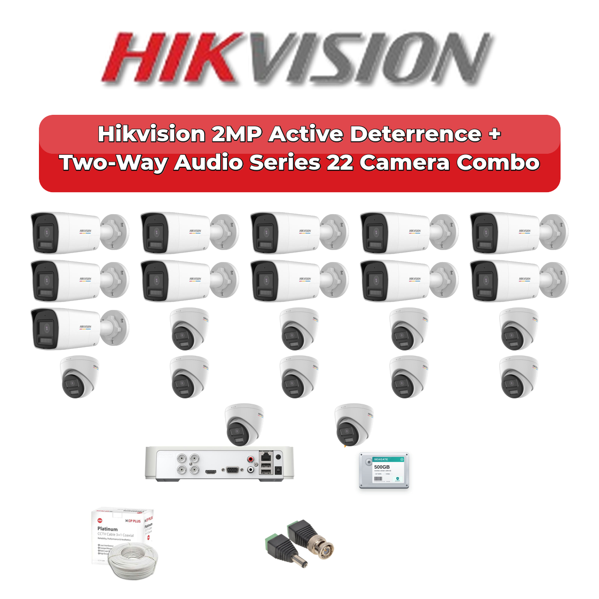 Hikvision 22 Camera 2MP HD CCTV Combo Kit | Active Deterrence + Two-Way Audio | 32CH XVR / DVR | 2ร4TB HDD 1 Hikvision 22 Camera 2MP HD CCTV Combo Kit | Active Deterrence + Two-Way Audio | 32CH XVR / DVR | 2ร4TB HDD