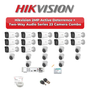 Hikvision 23 Camera 2MP HD CCTV Combo Kit | Active Deterrence + Two-Way Audio | 32CH XVR / DVR | 2×4TB HDD