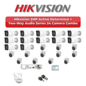 Hikvision 24 Camera 2MP HD CCTV Combo Kit | Active Deterrence + Two-Way Audio | 32CH XVR / DVR | 2×4TB HDD