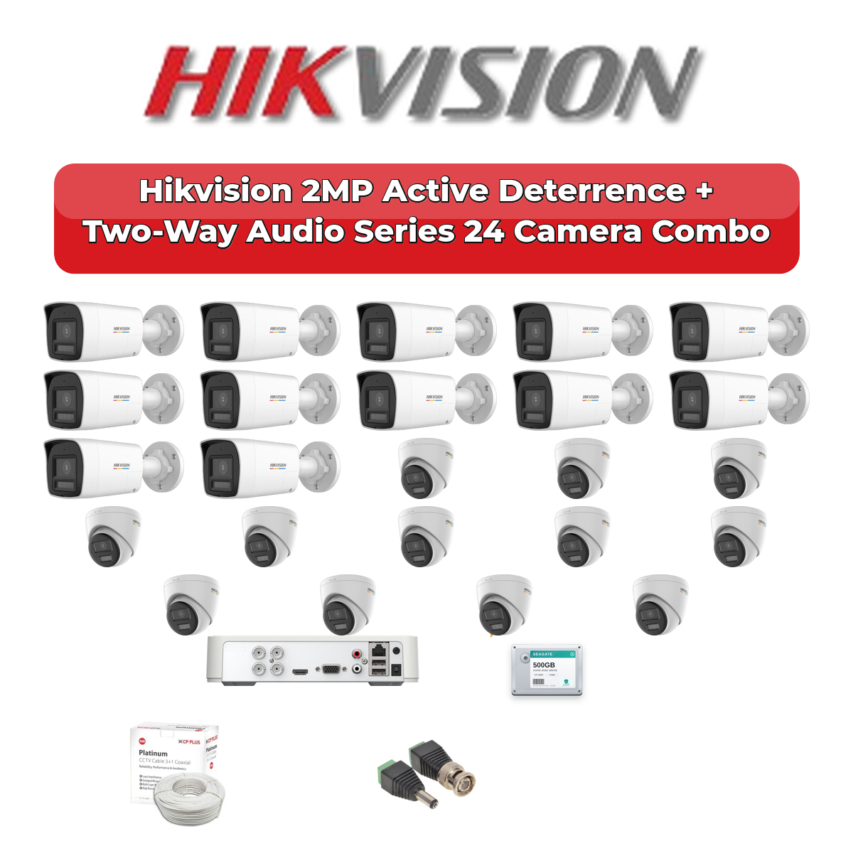 Hikvision 24 Camera 2MP HD CCTV Combo Kit | Active Deterrence + Two-Way Audio | 32CH XVR / DVR | 2ร4TB HDD 1 Hikvision 24 Camera 2MP HD CCTV Combo Kit | Active Deterrence + Two-Way Audio | 32CH XVR / DVR | 2ร4TB HDD