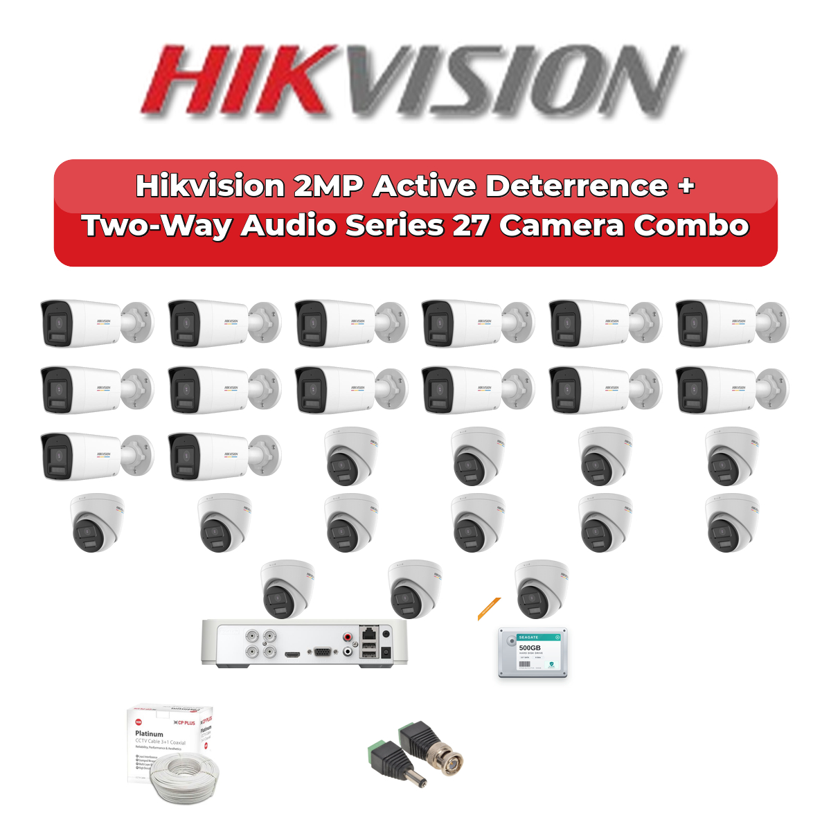 Hikvision 27 Camera 2MP HD CCTV Combo Kit | Active Deterrence + Two-Way Audio | 32CH XVR / DVR | 1×4TB + 1×6TB HDD 1 Hikvision 27 Camera 2MP HD CCTV Combo Kit | Active Deterrence + Two-Way Audio | 32CH XVR / DVR | 1×4TB + 1×6TB HDD