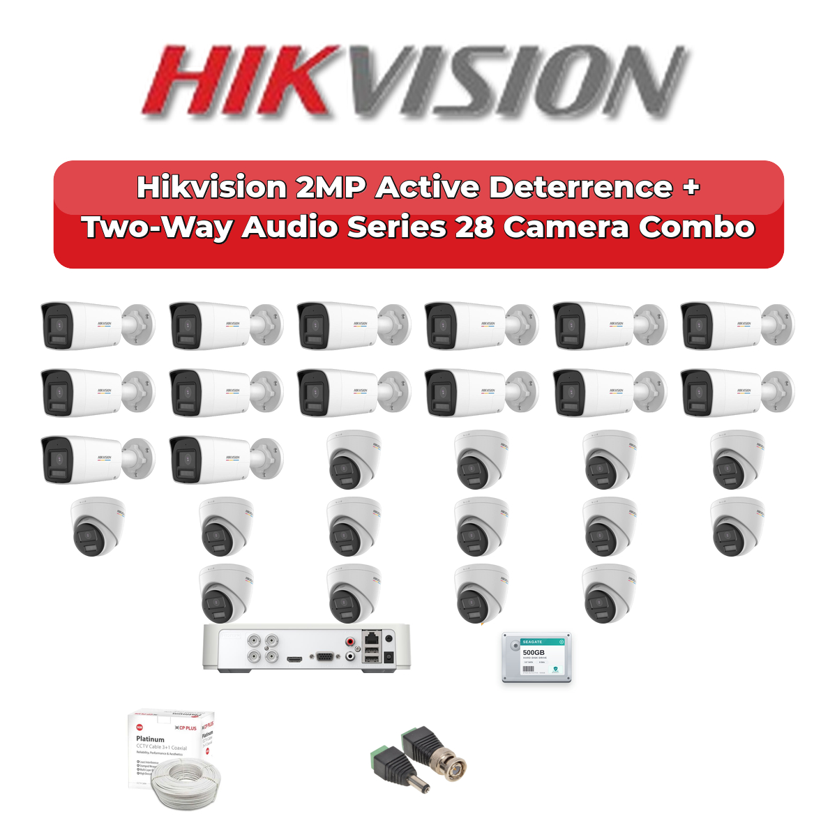 Hikvision 28 Camera 2MP HD CCTV Combo Kit | Active Deterrence + Two-Way Audio | 32CH XVR / DVR | 1×4TB + 1×6TB HDD 1 Hikvision 28 Camera 2MP HD CCTV Combo Kit | Active Deterrence + Two-Way Audio | 32CH XVR / DVR | 1×4TB + 1×6TB HDD