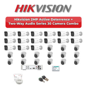 Hikvision 30 Camera 2MP HD CCTV Combo Kit | Active Deterrence + Two-Way Audio | 32CH XVR / DVR | 2×6TB HDD